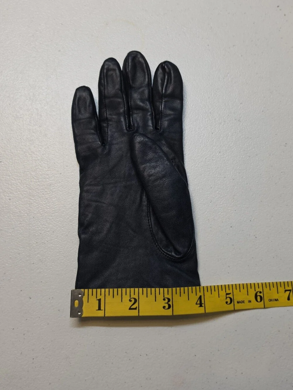 Vintage Navy Leather Short Driving Gloves with Taupe Button Detail and Trim